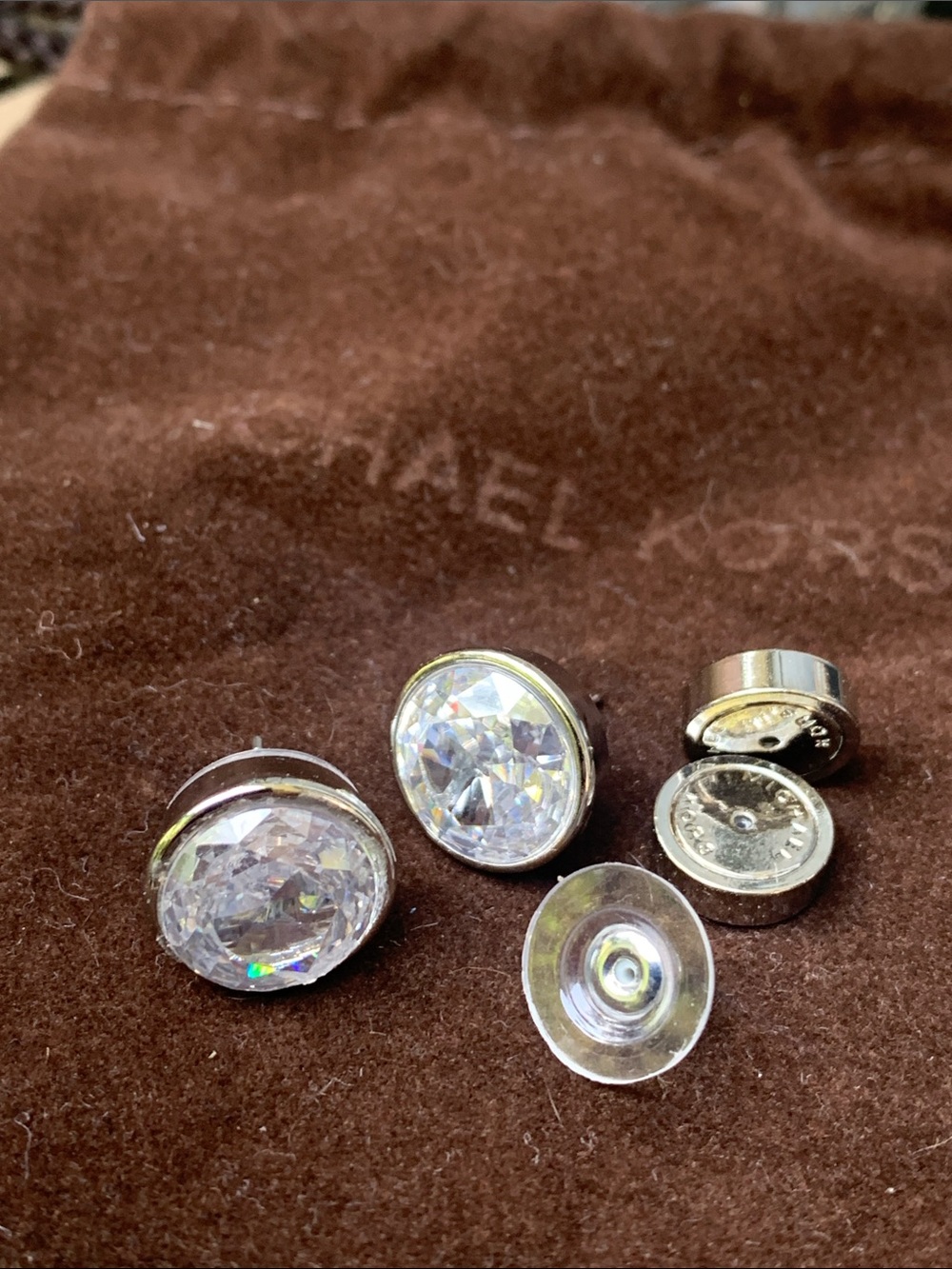 Michael Kors Silver-Tone Stud Earrings with Clear Crystals